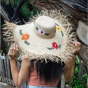 Hat Attack Floral Straw Charlotte Sun Hat in Natural New